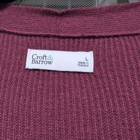 Croft & Barrow Classic Ribbed Open-Front Cardigan Merlot Heather, Large (EUC) - Picture 3 of 10